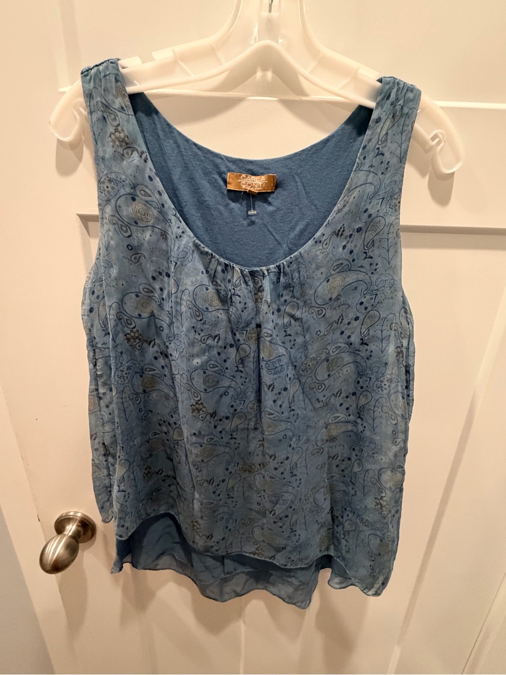 Carla Conti Blue Paisley Layered Sleeveless Top Made in Italy Boho Flowy